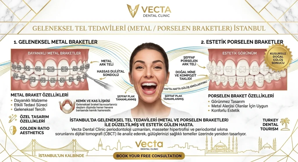 geleneksel tel tedavisi metal porselen braketler istanbul